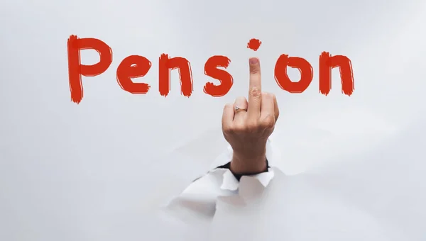 Middle Finger Offensive Gesture Fuck You Concept Pension Reform Joke — Stock Photo, Image