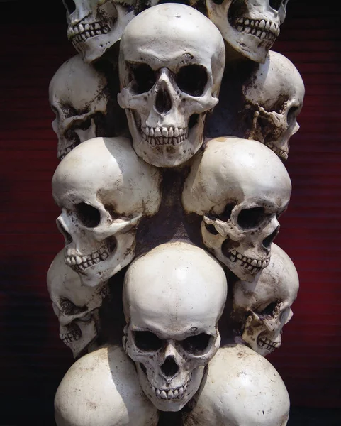 İnsan kafatasları yakın çekim. Cadılar Bayramı Dia De Los Muertos kutlama. Arka plan.