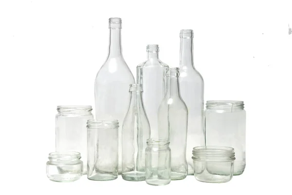 Glasflaschen Auf Weißem Hintergrund — Stockfoto
