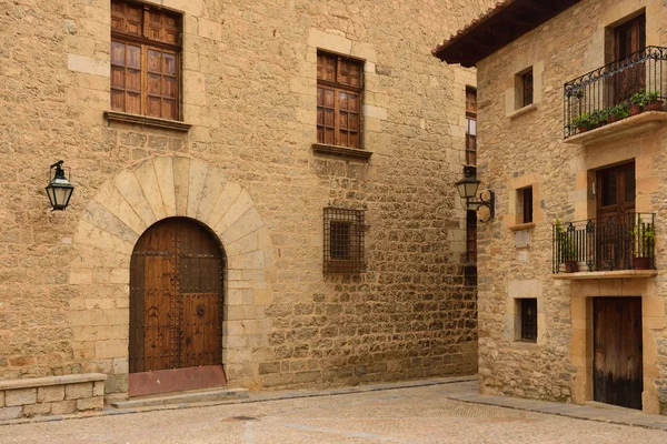 Streets Corners Aliaga Square Medieval Village Mirambel Maestrazgo Teruel Province — Stock Photo, Image