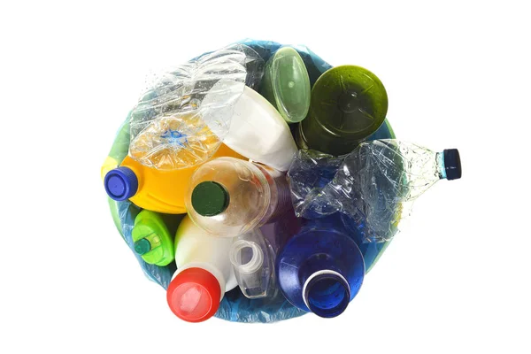 Vuilnisbak Vol Flessen Recyclen Wit — Stockfoto