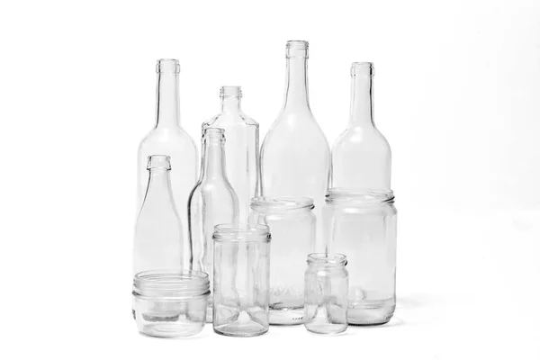 Botellas Vidrio Sobre Fondo Blanco —  Fotos de Stock