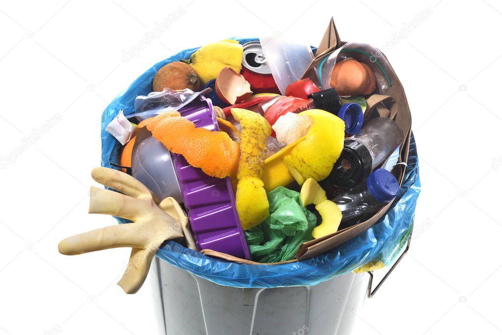 top view of a garbage can on white background
