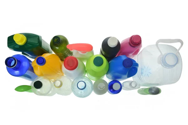 Uppsättning Plastico Botellas Vita Fondo — Stockfoto