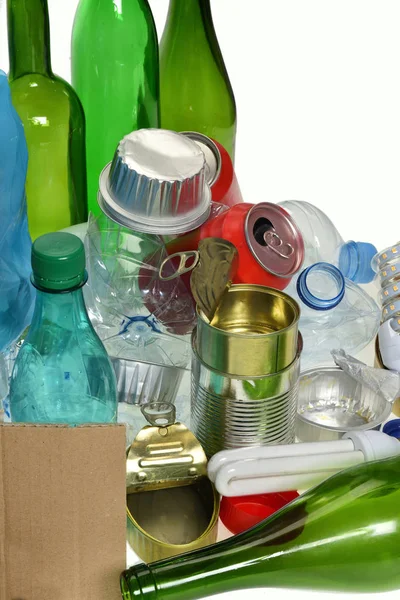 Переработки Стеклянные Бутылки Банки Пластиковые Бутылки Лампы — стоковое фото