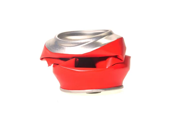 Red Aluminum Can Flattened — Stock Photo, Image