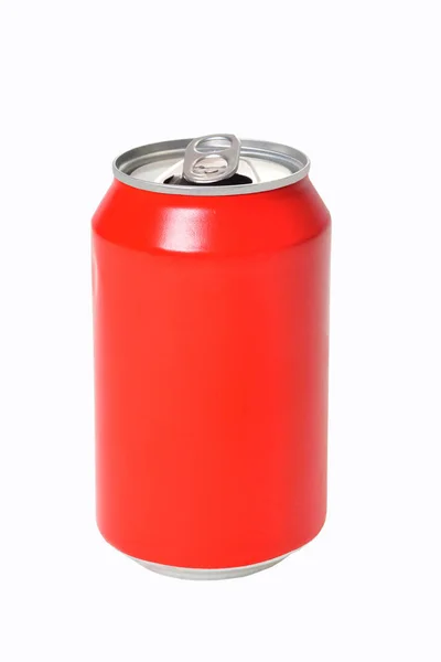 Dose Mit Rotem Getränk Auf Weißem Hintergrund — Stockfoto