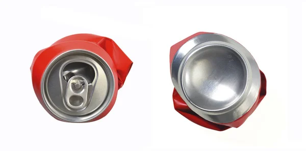 Red Aluminum Can Flattened Fraont Rear View — Stock Photo, Image