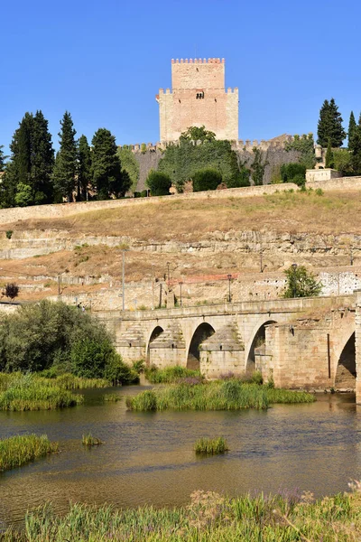 View Bridge Castle Henry Castile 14Th Century River Agueda Ciudad — Stock Photo, Image