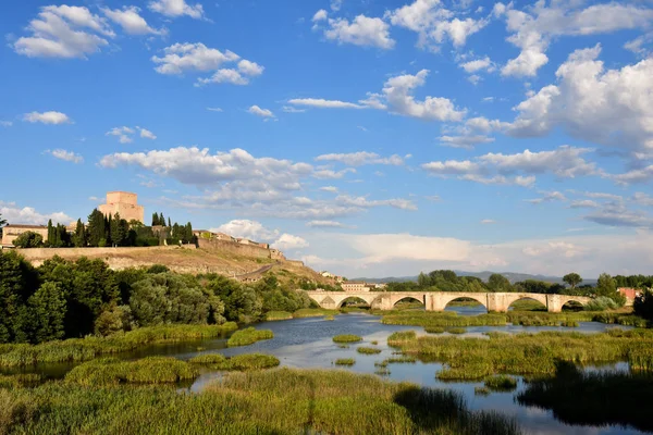 View Bridge Castle Henry Castile 14Th Century River Agueda Ciudad — Stock Photo, Image