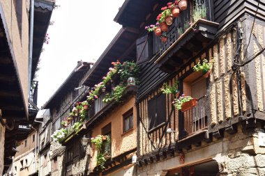 Tipik evleri, ortaçağ köyü, La Alberca, Salamanca Eyaleti, Castilla y Leon, İspanya
