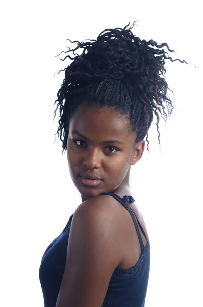 Retrato Una Chica Adolescente Africana Sobre Fondo Blanco — Foto de Stock