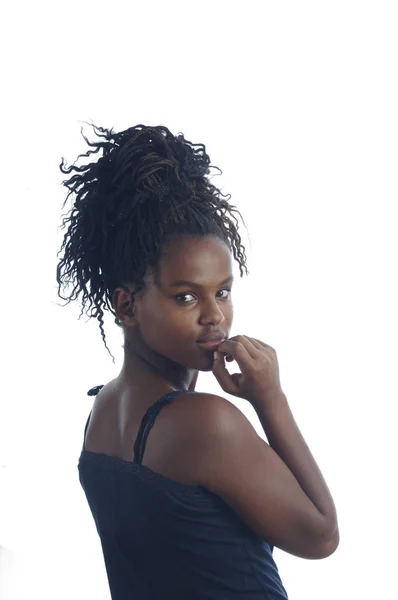 Retrato Una Chica Adolescente Africana Sobre Fondo Blanco —  Fotos de Stock