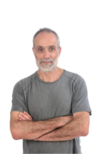 Retrato Brazos Hombre Mediana Edad Cruzados Sobre Blanco —  Fotos de Stock