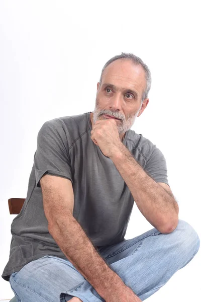Retrato Hombre Mediana Edad Sentado Blanco — Foto de Stock