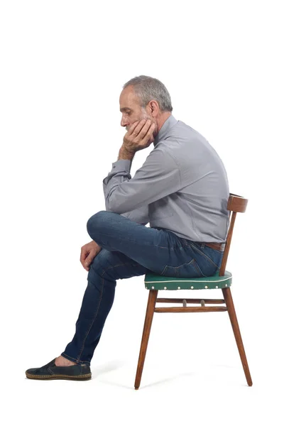 Portrait Middle Aged Man Sitting White — Stock Photo, Image