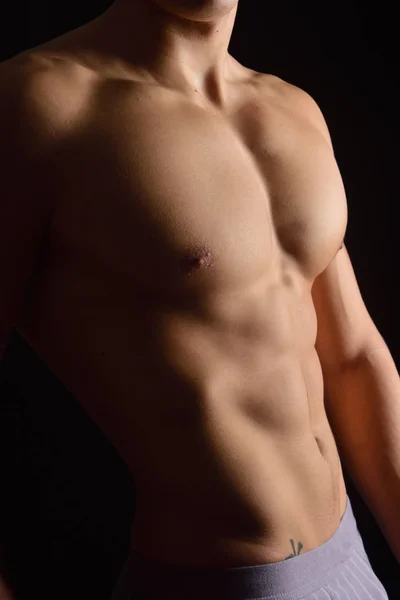 Corpo Nudo Uomo Sfondo Nero — Foto Stock