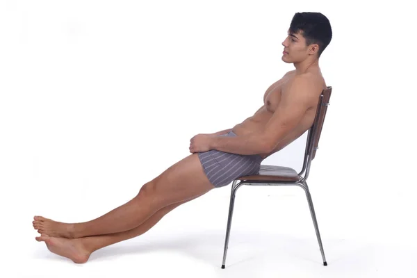 Young Man Naked Relaxed Sitting Chair — Stock Photo, Image