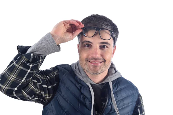 Retrato Hombre Con Gafas Frente — Foto de Stock