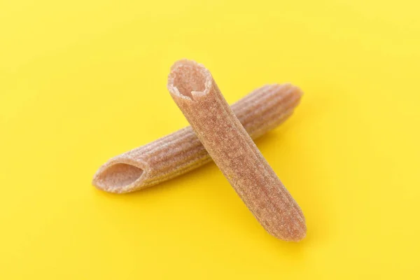 Pasta Buckwheat Macaroni Yellow Background — Stock Photo, Image