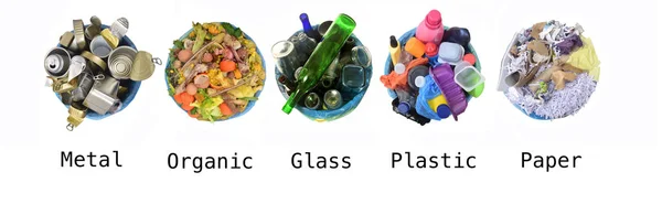Recycle Voor Blikjes Compost Glas Plastic Papier — Stockfoto