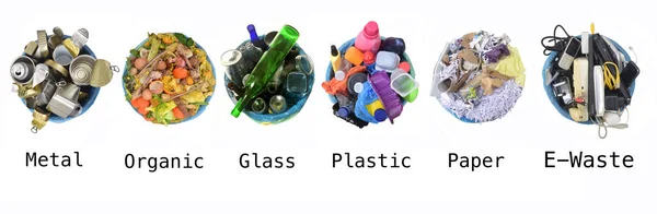Reciclagem Latas Composto Vidro Plástico Papel Waste — Fotografia de Stock