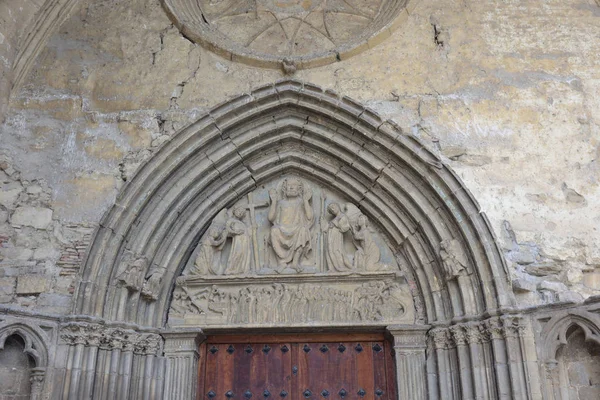 Detail Vchodových Dveří Kostela San Salvador Sanguesa Navarra Španělsko — Stock fotografie