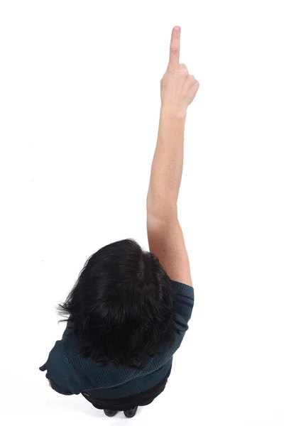 Top view of woman pointing on white — Stock Photo, Image