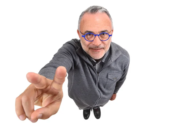 Hombre Haciendo Señal Victoria Sobre Fondo Blanco —  Fotos de Stock