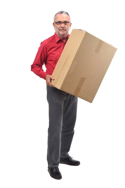 Man met pakket op witte achtergrond — Stockfoto