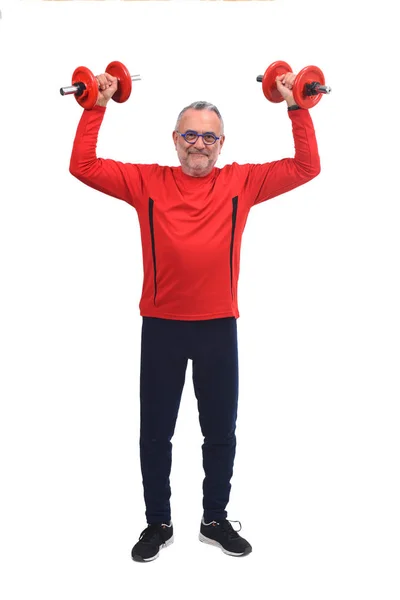 Hombre con mancuernas sobre fondo blanco — Foto de Stock