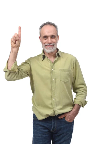 Senior man with finger in the shape of number — Stock Photo, Image