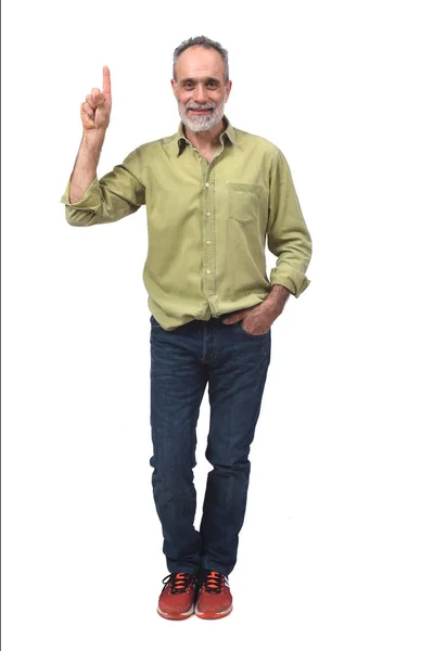 Volledige portret van de mens met de vinger in de vorm van het aantal — Stockfoto