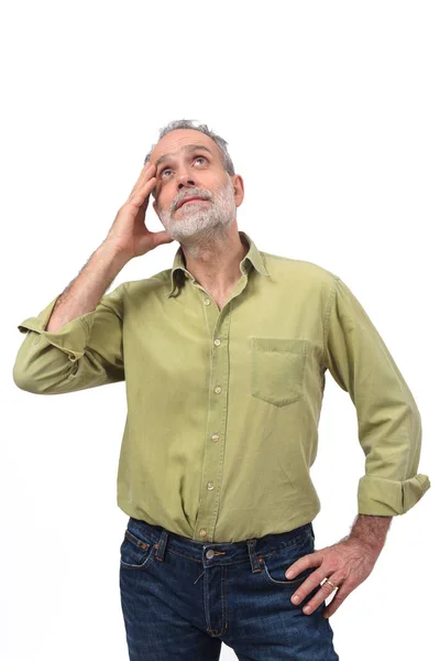 Man having a doubt or question on white background — Stock Photo, Image