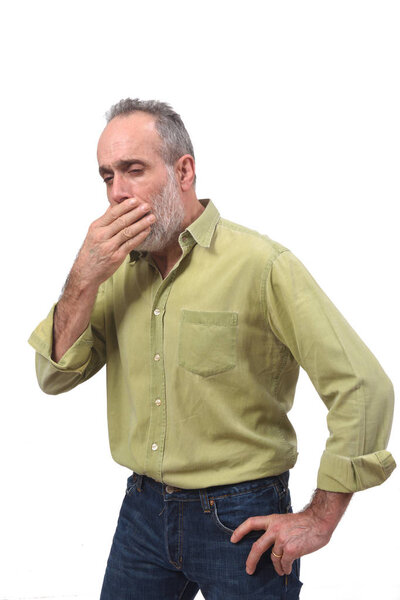 man with cough on white background