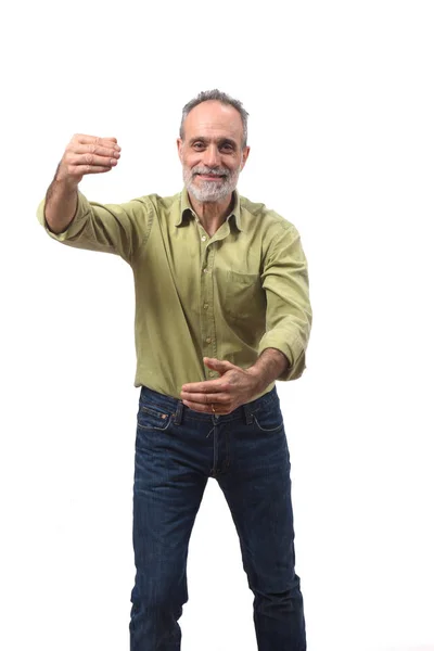 Man hugging on white background — Stock Photo, Image