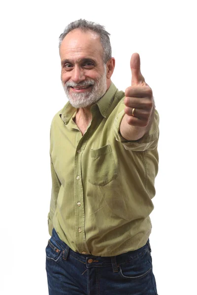 Man thumps up on white background — Stock Photo, Image