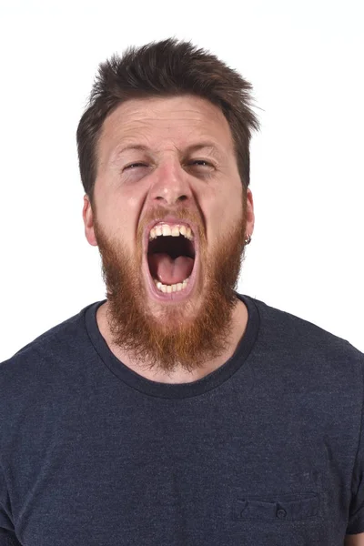 Homem gritando no fundo branco — Fotografia de Stock