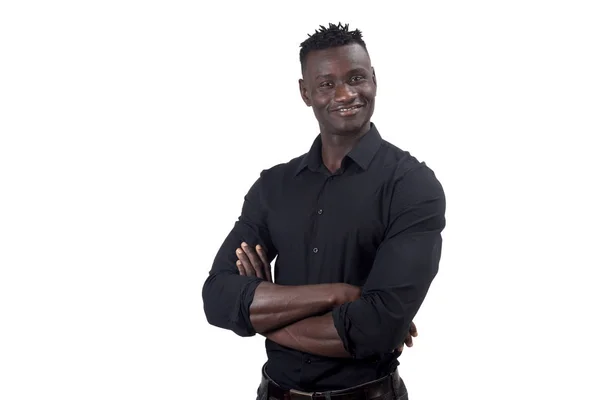 African man smiling with arms crossed looking at camera, — Stock Photo, Image