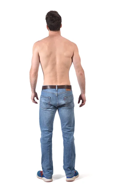 Back view of a shirtless man on white — Stock Photo, Image