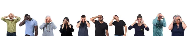 Groep mannen en vrouwen met hoofdpijn — Stockfoto