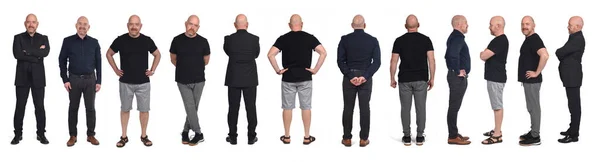 Same Man Different Outfits White Background View Front Side Back — стоковое фото