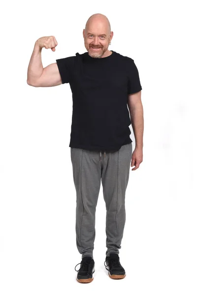 Middle Aged Man Doing Biceps — Stock Photo, Image