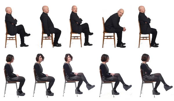 Portrait Same Couple Sitting Chair Profile — Stock Photo, Image