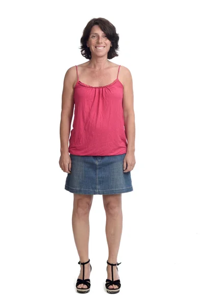 Woman Denim Skirt White Background — Stock Photo, Image