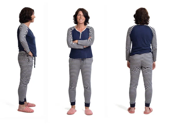 白地のパジャマ姿の女性の前側と後ろ側の景色 — ストック写真