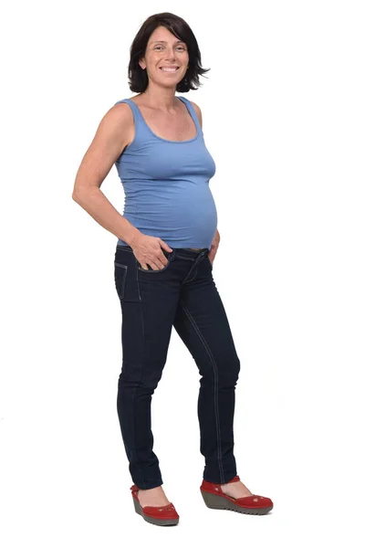 Retrato Completo Una Mujer Con Ropa Casual Sobre Fondo Blanco — Foto de Stock