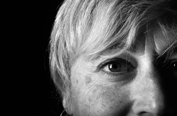 Facial Wrinkles Fifty Year Old Woman Black White — Stock Photo, Image