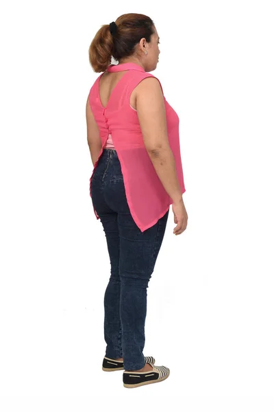 Retrato Completo Mujer Pie Vista Posterior Vista Lateral Sobre Fondo — Foto de Stock