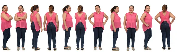 Ansicht Derselben Lateinamerikanischen Frau Verschiedenen Posen Auf Weißem Hintergrund Seiten — Stockfoto